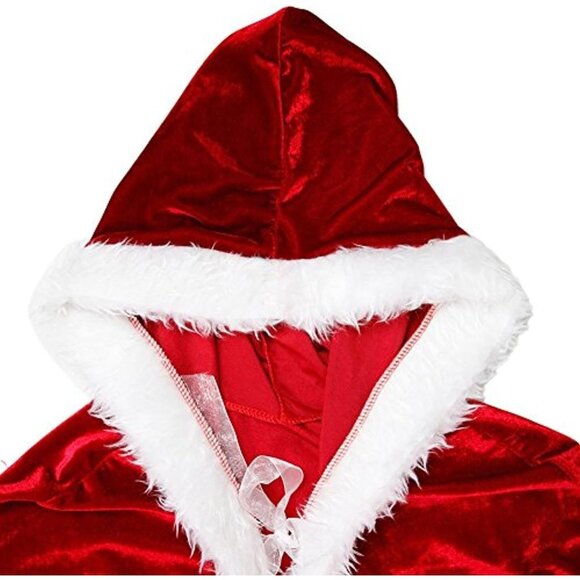 Velvet Hooded Red Cloak Mrs Santa Claus Costume Cape for Women Girl Christmas - Picture 4 of 4